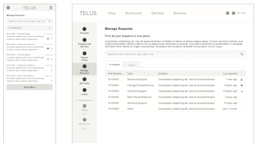 Manage Requests Wireframe
